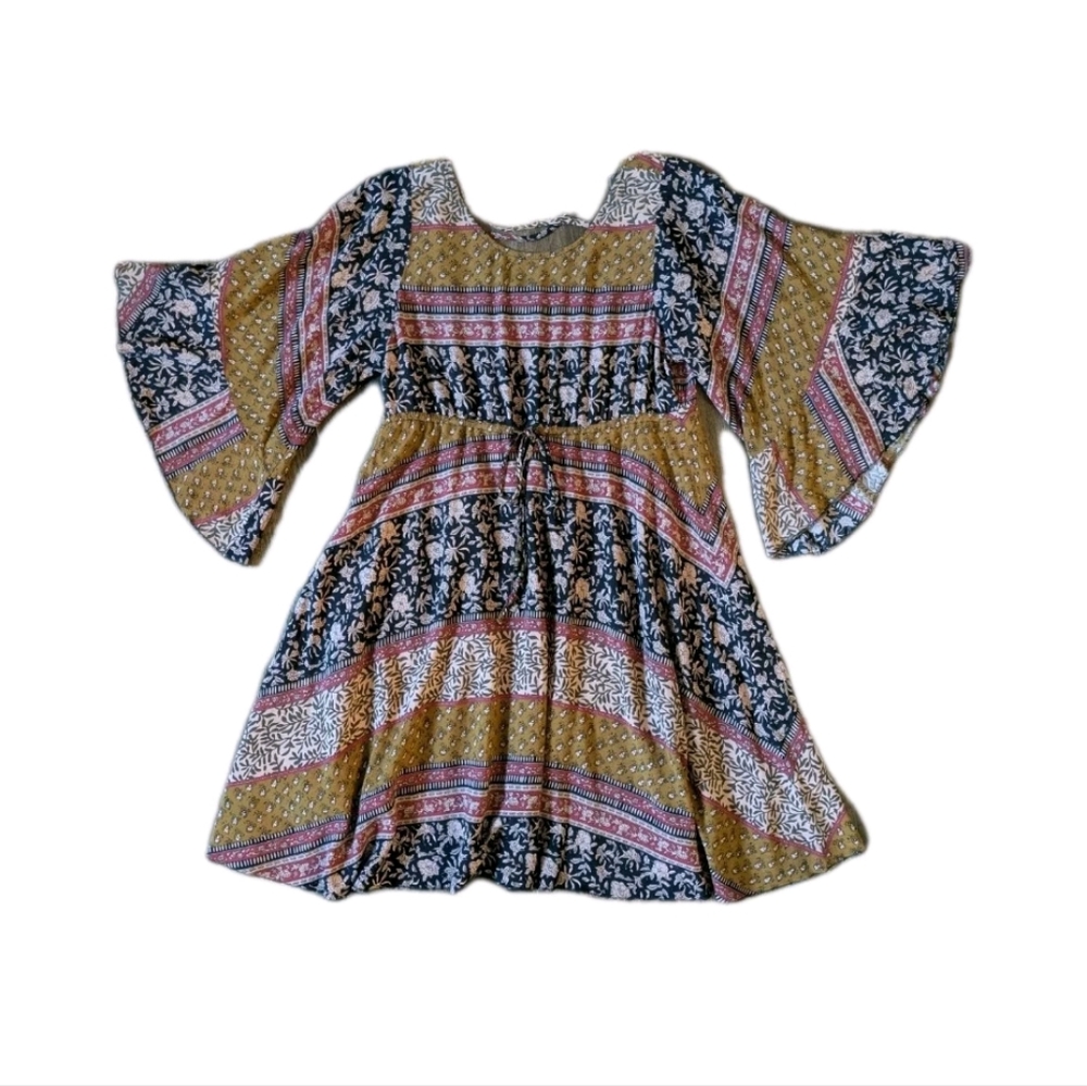 Jodifl Womens Mixed Print Floral Cottagecore Boho Midi Dress M Gypsy Bell Sleeve